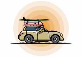 illustration of a man riding a car for vacation vector