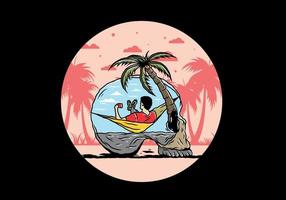Man on hammock in skull shape illustration vector