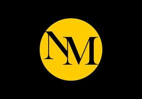 Yellow black of NM initial letter in circle shape vector