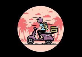 el hombre se va de vacaciones montando scooter ilustración vector