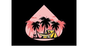 Tent and hammock with coconut trees illustration vector