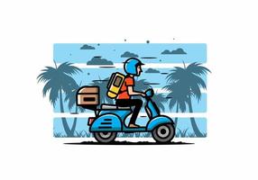 el hombre se va de vacaciones montando scooter ilustración vector