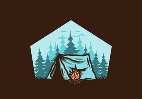 Forest camping with bonfire illustration badge vector