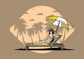 relájese en la silla de playa bajo la ilustración del paraguas