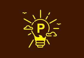 Yellow color of P initial letter in bulb shape with dark background vector