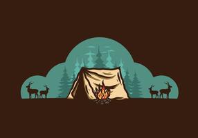 Forest camping with bonfire illustration badge vector