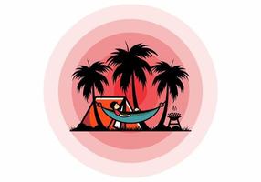 Tent and hammock with coconut trees illustration vector