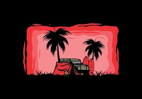 Camping on the beach with off road car vector