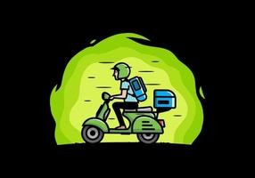 el hombre se va de vacaciones montando scooter ilustración vector