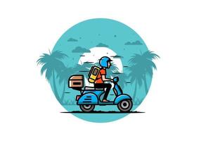 el hombre se va de vacaciones montando scooter ilustración vector