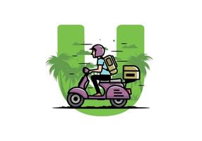 el hombre se va de vacaciones montando scooter ilustración vector