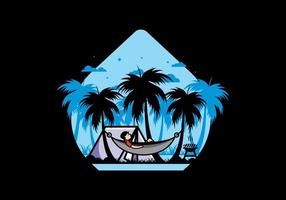 Tent and hammock with coconut trees illustration vector