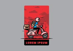 Man goes on vacation riding scooter illustration vector