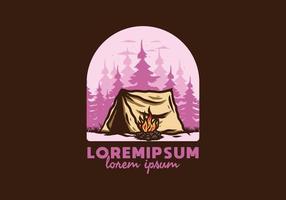 campamento forestal con insignia de ilustración de hoguera vector