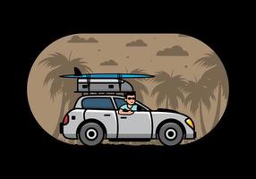 ilustración de un hombre montando un coche de vacaciones vector