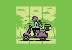 el hombre se va de vacaciones montando scooter ilustración vector