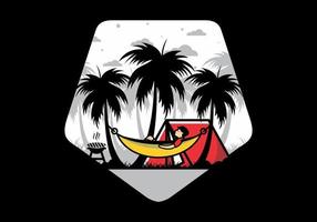 Tent and hammock with coconut trees illustration vector