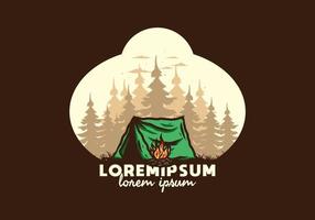 campamento forestal con insignia de ilustración de hoguera vector