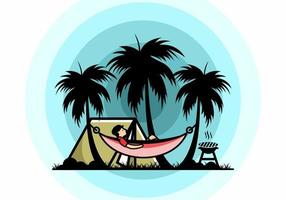 Tent and hammock with coconut trees illustration vector