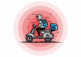 el hombre se va de vacaciones montando scooter ilustración vector