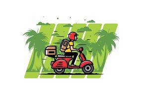 el hombre se va de vacaciones montando scooter ilustración vector