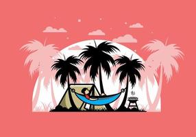 Tent and hammock with coconut trees illustration vector