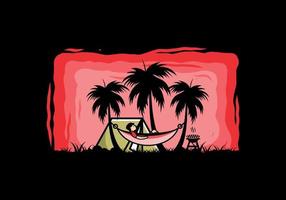 Tent and hammock with coconut trees illustration vector