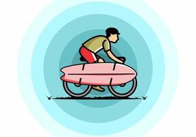 andar en bicicleta con una ilustración de tabla de surf vector