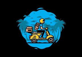 Man goes on vacation riding scooter illustration vector