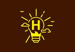 Yellow color of H initial letter in bulb shape with dark background vector