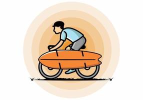 andar en bicicleta con una ilustración de tabla de surf vector