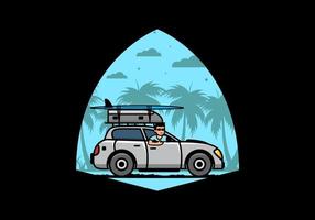 illustration of a man riding a car for vacation vector