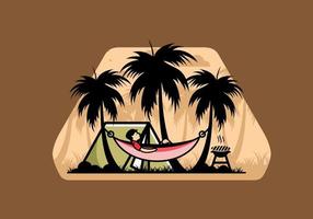 Tent and hammock with coconut trees illustration vector