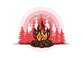 Bonfire in the jungle badge illustration vector