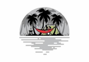 Tent and hammock with coconut trees illustration vector