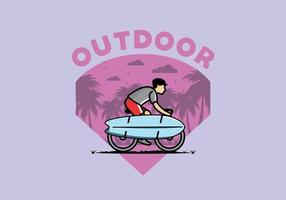 Ride a bike with a surf board illustration vector