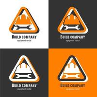 Protective helmet logo. Construction company logo. Spanner with safety helm. Vector