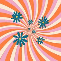 1970. Antecedentes de 1970. flores de margarita sin fisuras en colores naranja, rosa.