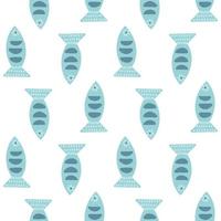 Cute baby pattern. Vector hand-drawn pattern with blue fish.