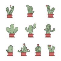 collection of cactus plants in pots vector