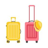 maletas de viaje y sombrero de verano. concepto de vacaciones. elemento para su diseño de viaje. estilo plano ilustración vectorial vector