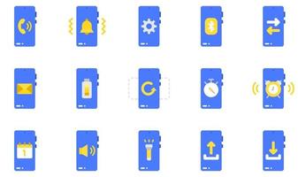 Set of Vector Icons Related to Mobile Functions. Contains such Icons as Alarm Clock, Barcode, Bluetooth, Calendar, Charging, Email and more.