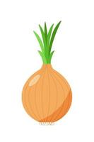 Vector illustration of an onion with green onion feathers. Vegetable icon for the store, salad