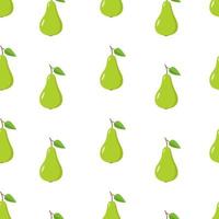 Seamless Pattern Green pear on a white background. Vector illustration of ripe juicy fruit pears