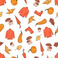 patrón sin fisuras de otoño conjunto de elementos, papel tapiz de vector estilo doodle estado de ánimo de otoño