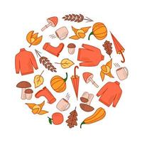 Autumn set of elements, fall vector objects, doodle style