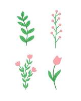 un conjunto de plantas de campo, hierba de pradera y amapolas de tulipanes de flores. ilustración de garabatos vectoriales. vector