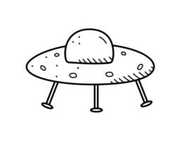 UFO alien cartoon airplane, vector illustration doodle style.