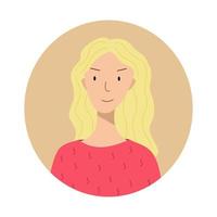 cara sonriente del carácter del portero de la muchacha rubia joven. ilustración de estilo de moda para icono, avatares, diseño de retrato vector