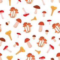 Seamless pattern of mushroom icons vector. Illustration of boletus, chanterelles, honey mushrooms, aspen mushroom and russula vector